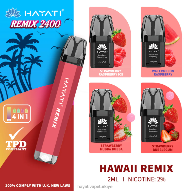 Hayati Remix önceden doldurulmuş kapsül sistemi 2400 nefes 28JJZ54 - Hayati flavours Türkiye - Hawaii remixi