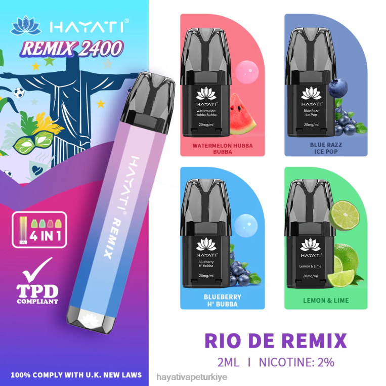 Hayati Remix önceden doldurulmuş kapsül sistemi 2400 nefes 28JJZ57 - Hayati Türkiye - rio de remix