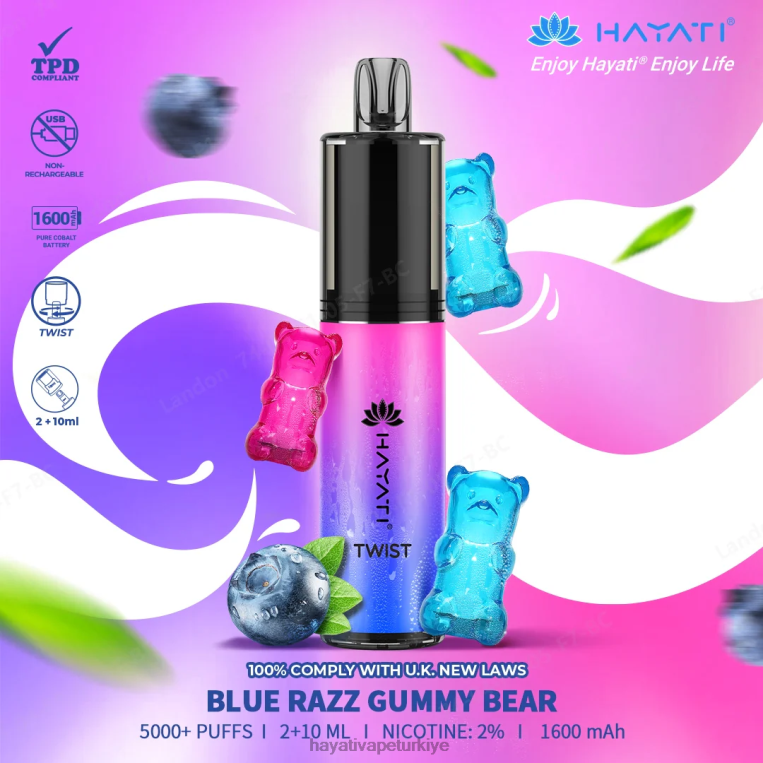 Hayati Twist tek kullanımlık 28JJZ64 - Hayati flavours Türkiye - mavi razz sakızlı ayı