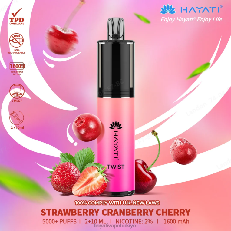 Hayati Twist tek kullanımlık 28JJZ81 - Hayati vape Türkiye - çilek kızılcık kiraz