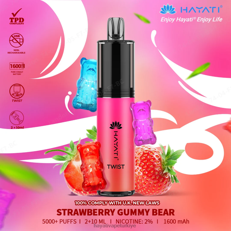 Hayati Twist tek kullanımlık 28JJZ82 - Hayati vape flavours - çilekli sakızlı ayı