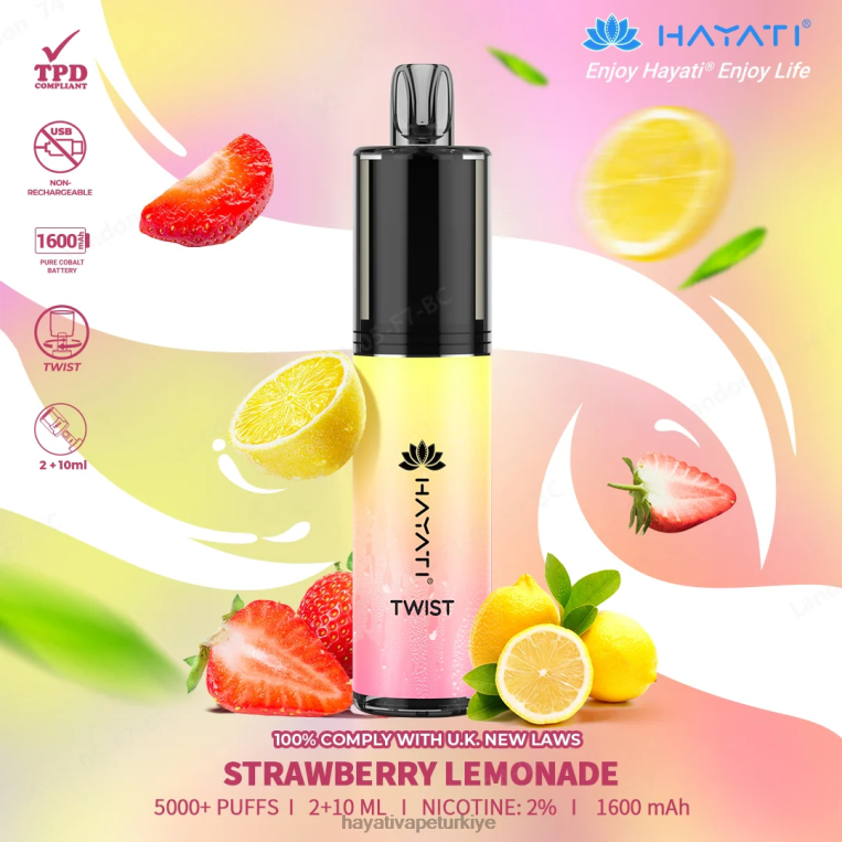 Hayati Twist tek kullanımlık 28JJZ84 - Hayati flavours Türkiye - Çilekli Limonata