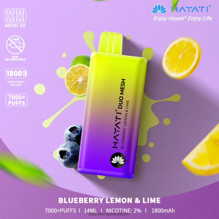 Hayati Duo Mesh tek kullanımlık 28JJZ165 - Hayati flavour list - yaban mersinli limon ve limon