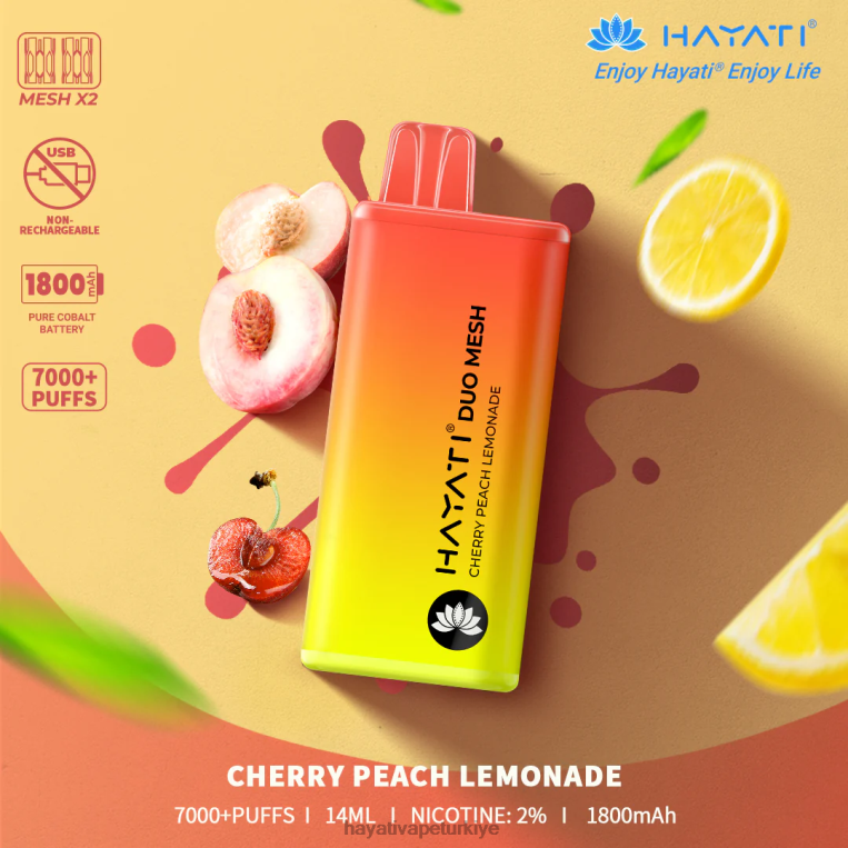 Hayati Duo Mesh tek kullanımlık 28JJZ168 - Hayati vape company - kiraz şeftalili limonata
