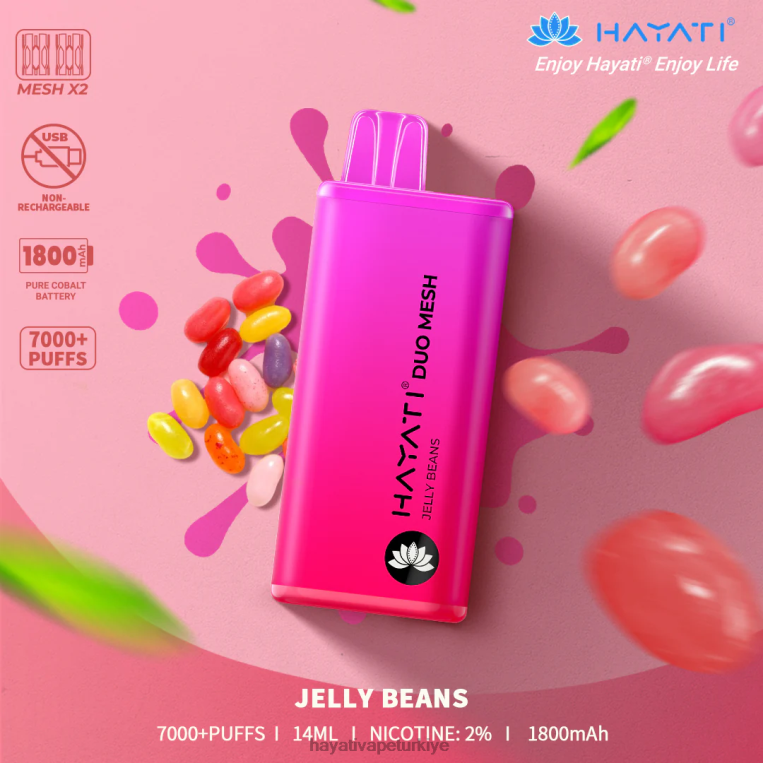 Hayati Duo Mesh tek kullanımlık 28JJZ172 - Hayati vape flavours - jöle fasulye