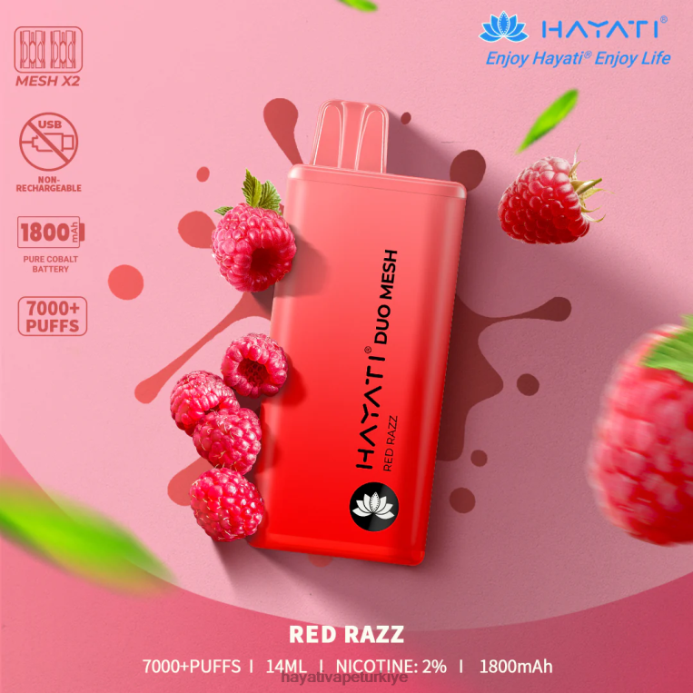Hayati Duo Mesh tek kullanımlık 28JJZ179 - Hayati vapes wholesale - kırmızı razz