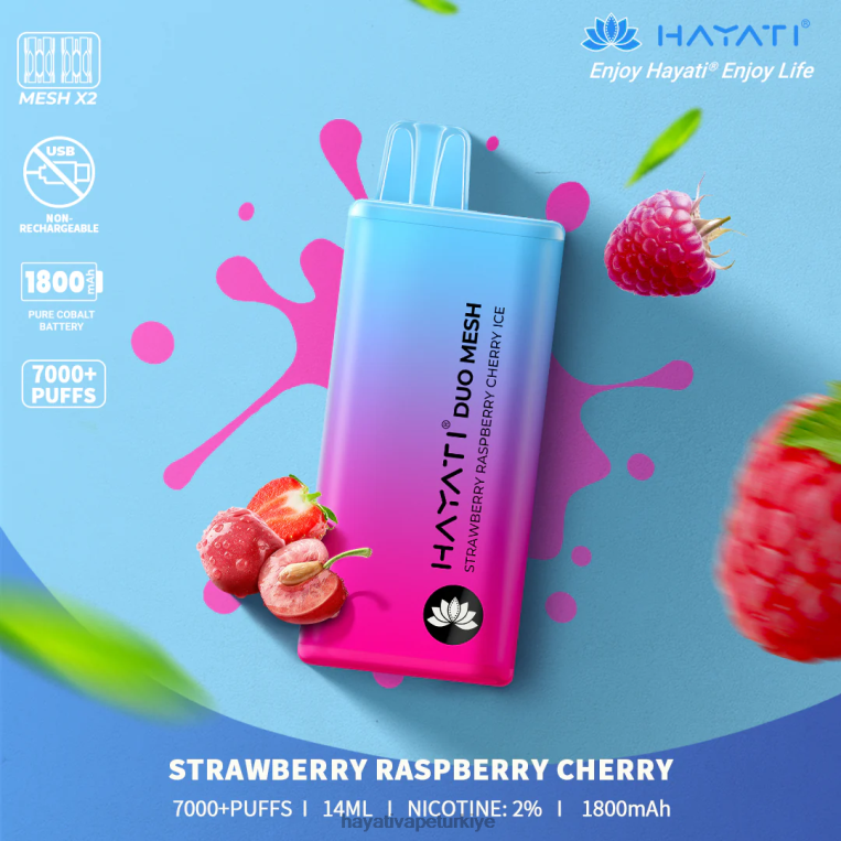 Hayati Duo Mesh tek kullanımlık 28JJZ182 - Hayati vape flavours - çilek ahududu kiraz buz