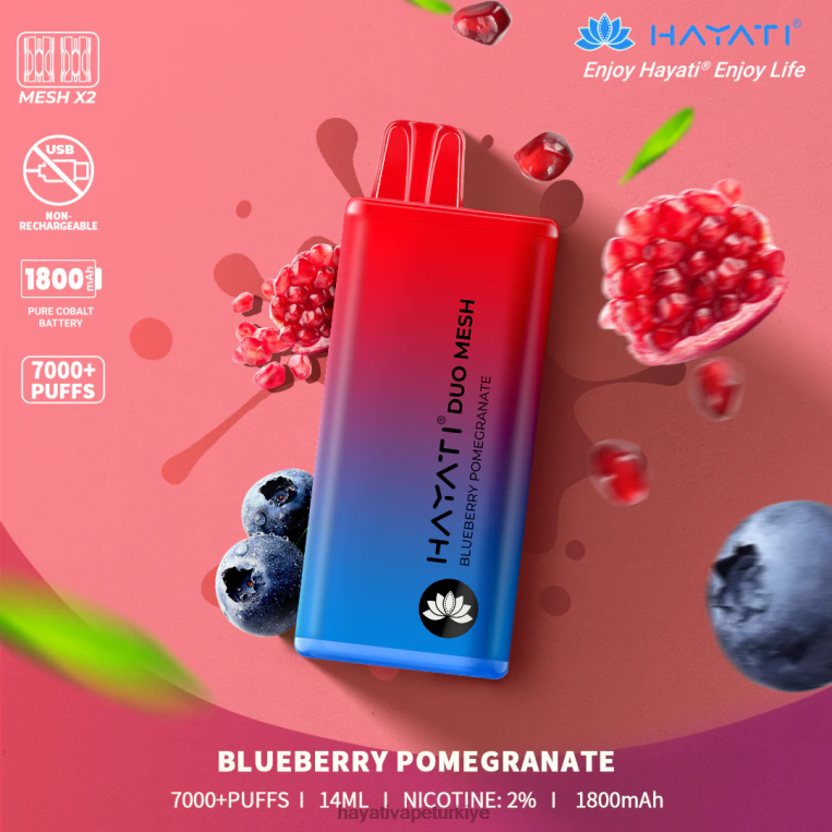 Hayati Duo Mesh tek kullanımlık 28JJZ186 - Hayati flavour vapes - yaban mersini nar