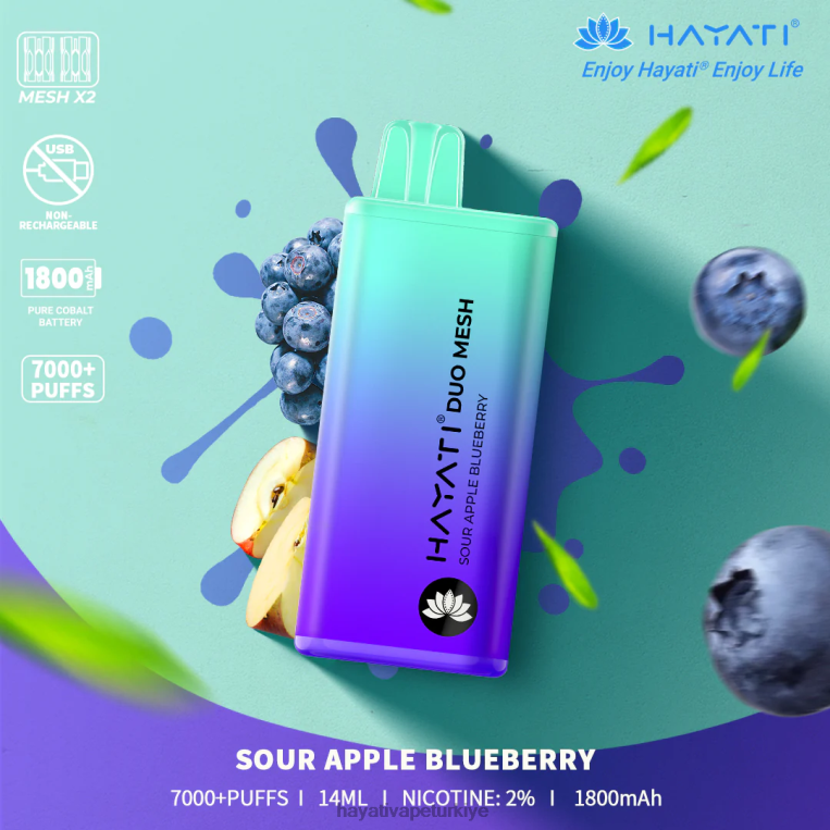 Hayati Duo Mesh tek kullanımlık 28JJZ188 - Hayati vape company - ekşi elma yaban mersini