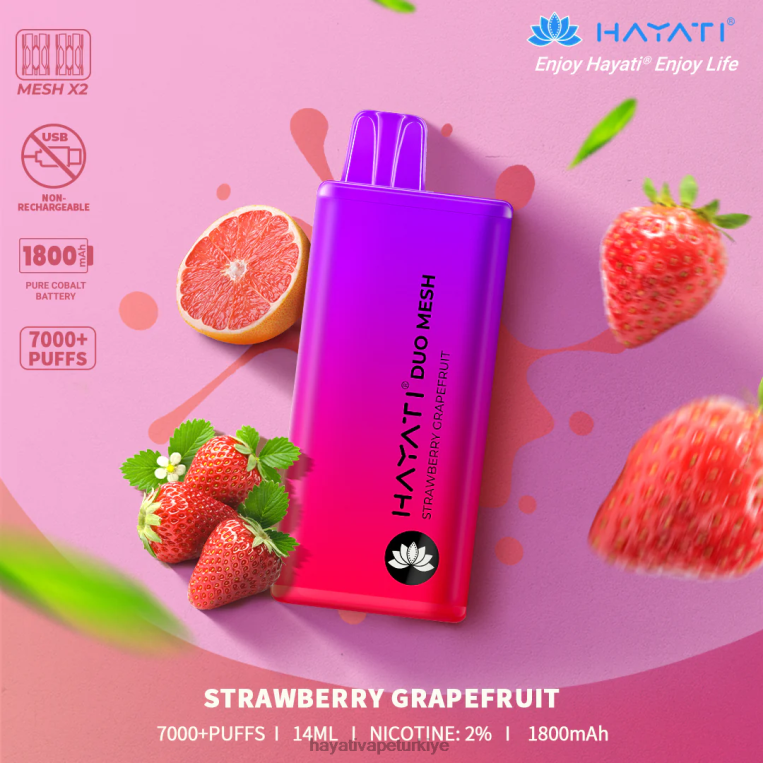 Hayati Duo Mesh tek kullanımlık 28JJZ191 - Hayati vape Türkiye - çilek greyfurt