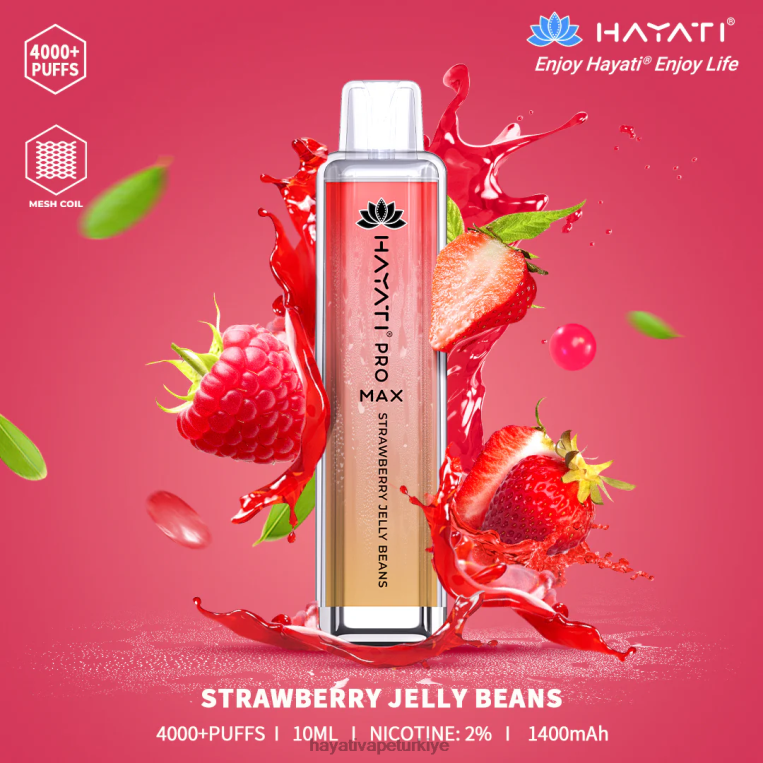 Hayati Pro Max tek kullanımlık 28JJZ142 - Hayati vape flavours - çilekli jöleli fasulye
