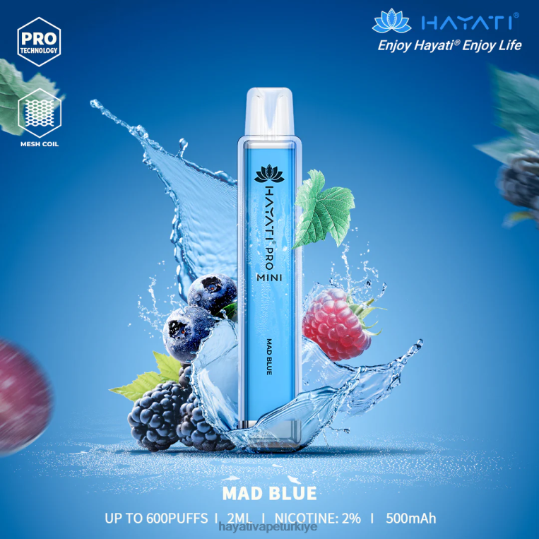 Hayati Pro Mini tek kullanımlık 28JJZ15 - Hayati flavour list - deli mavi