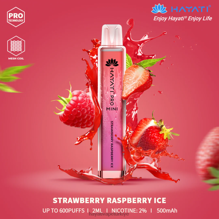 Hayati Pro Mini tek kullanımlık 28JJZ22 - Hayati vape flavours - çilek ahududu buz