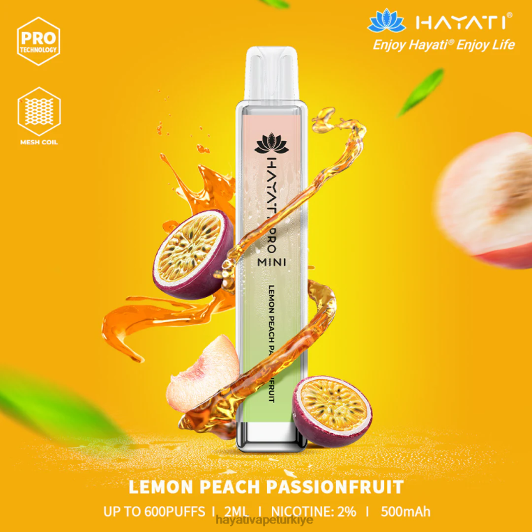 Hayati Pro Mini tek kullanımlık 28JJZ28 - Hayati vape company - limon şeftali tutku meyvesi