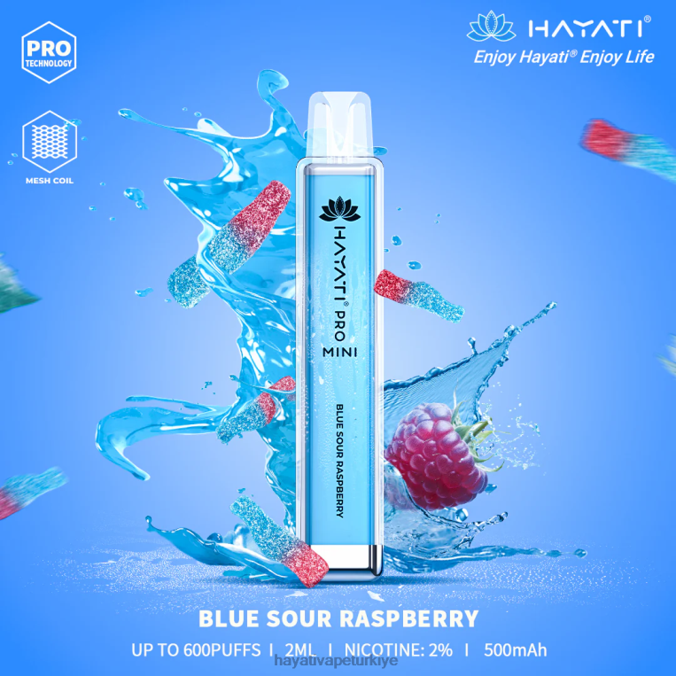 Hayati Pro Mini tek kullanımlık 28JJZ4 - Hayati flavours Türkiye - mavi ekşi ahududu