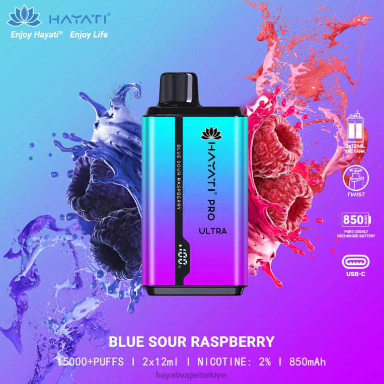 Hayati Pro Ultra tek kullanımlık 15000 puf 28JJZ195 - Hayati flavour list - mavi ekşi ahududu