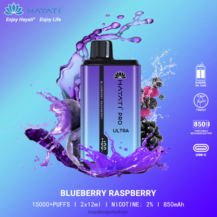 Hayati Pro Ultra tek kullanımlık 15000 puf 28JJZ196 - Hayati flavour vapes - yaban mersini ahududu