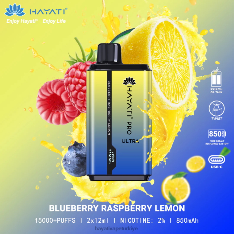 Hayati Pro Ultra tek kullanımlık 15000 puf 28JJZ197 - Hayati Türkiye - yaban mersini ahududu limon