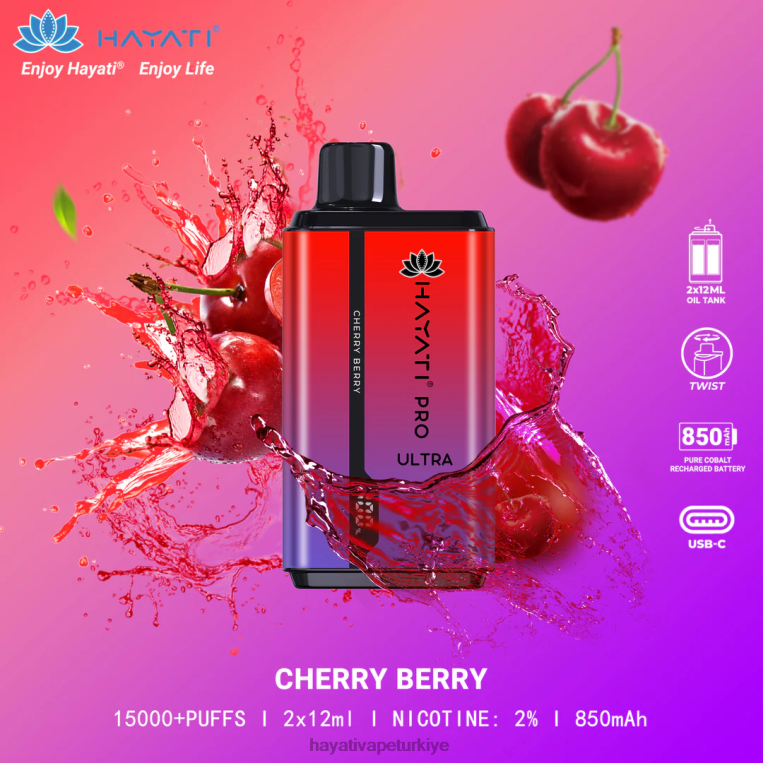 Hayati Pro Ultra tek kullanımlık 15000 puf 28JJZ199 - Hayati vapes wholesale - kiraz meyvesi