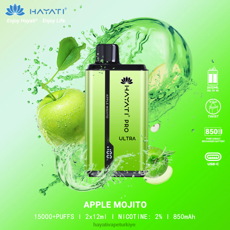 Hayati Pro Ultra tek kullanımlık 15000 puf 28JJZ200 - Hayati Ankara - elma mojitosu