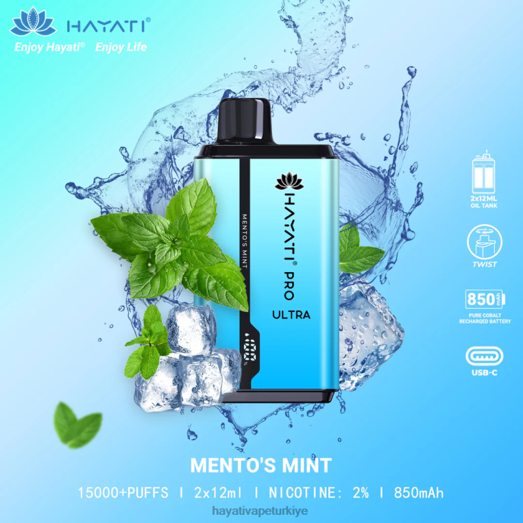 Hayati Pro Ultra tek kullanımlık 15000 puf 28JJZ206 - Hayati flavour vapes - mento nanesi