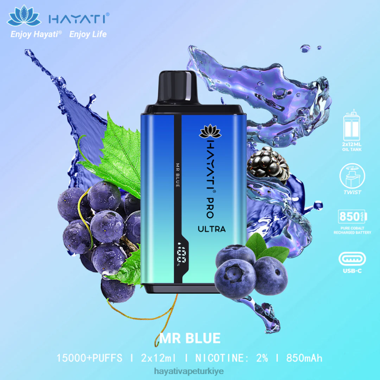 Hayati Pro Ultra tek kullanımlık 15000 puf 28JJZ207 - Hayati Türkiye - Bay mavi