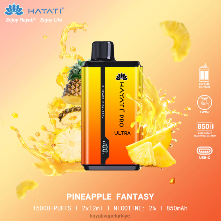 Hayati Pro Ultra tek kullanımlık 15000 puf 28JJZ208 - Hayati vape company - ananas fantezi