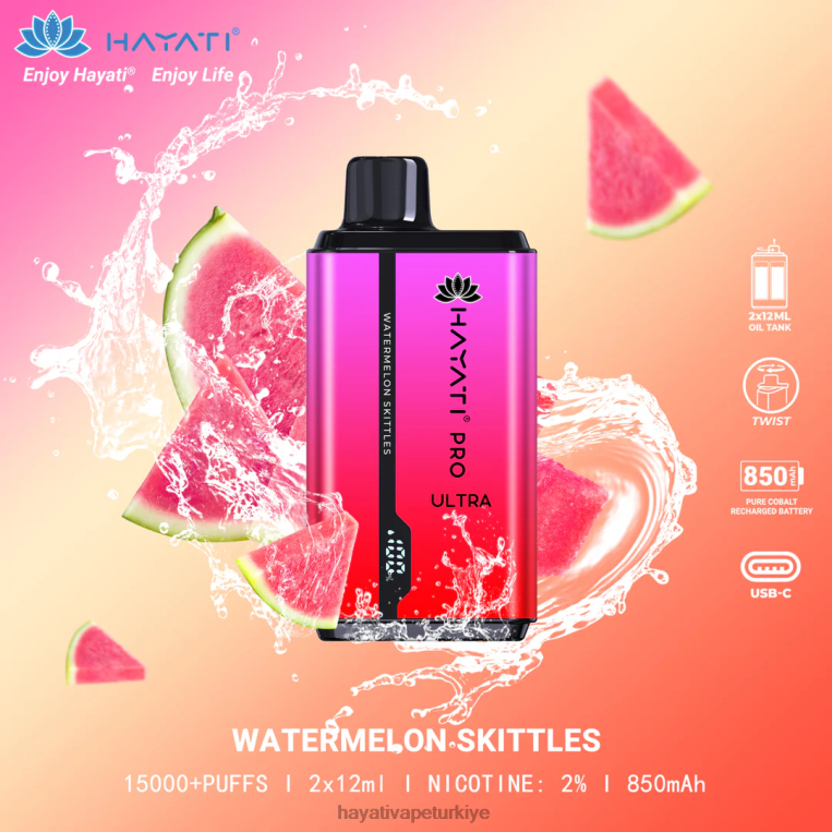 Hayati Pro Ultra tek kullanımlık 15000 puf 28JJZ215 - Hayati flavour list - karpuz skittles