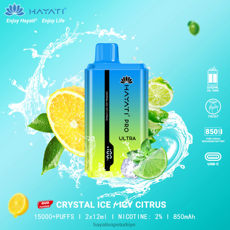 Hayati Pro Ultra tek kullanımlık 15000 puf 28JJZ218 - Hayati vape company - kristal buz/buzlu narenciye